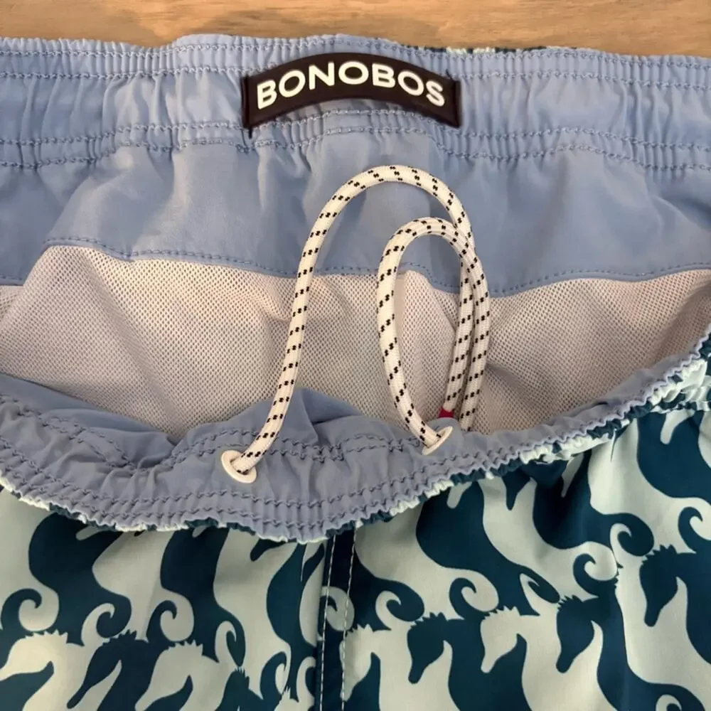 Bonobos Swim Trunks Blue Teal Seahorses 7” Size Medium